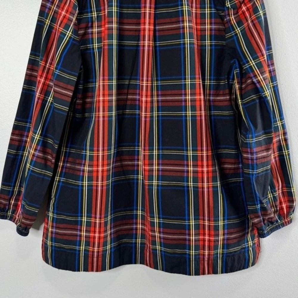 J.Crew‎ Plaid Tunic Top Small Black Red Velvet Trim Long Sleeve Preppy Classic